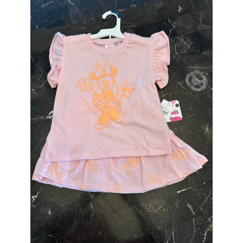 5T Disney Minnie Mouse Girls 2 Piece Flutter Sleeve Top and Skirt Set Pink NWT